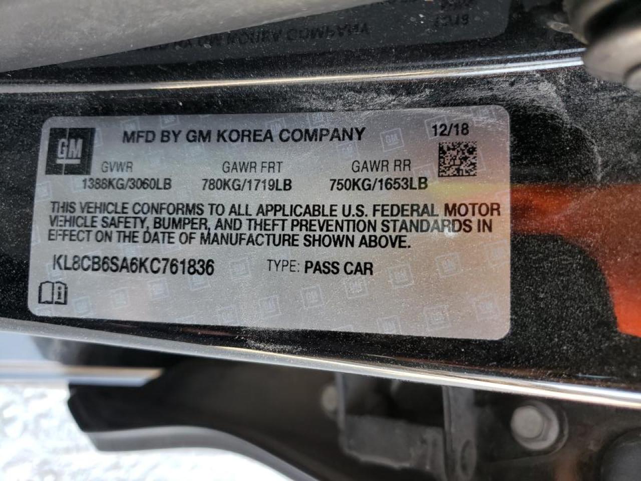 Photo 10 from auction – 2019 CHEVROLET SPARK LS with VIN KL8CB6SA6KC761836