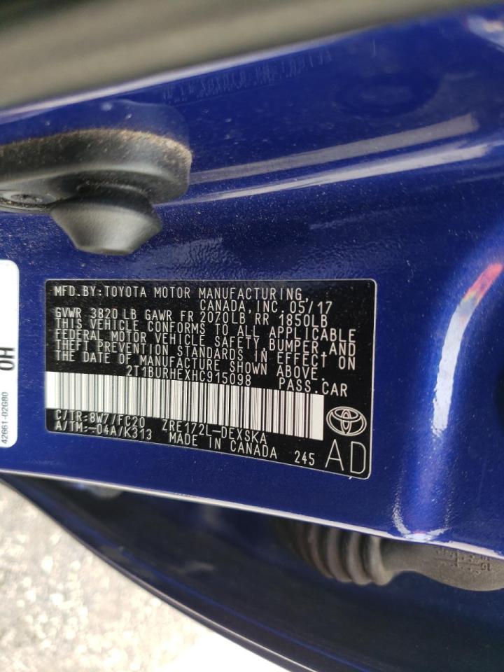 Foto 10 de la subasta – 2017 TOYOTA COROLLA L con VIN 2T1BURHEXHC915098