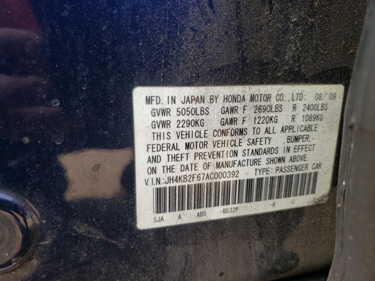 Photo 10 from auction – 2010 ACURA RL with VIN JH4KB2F67AC000392
