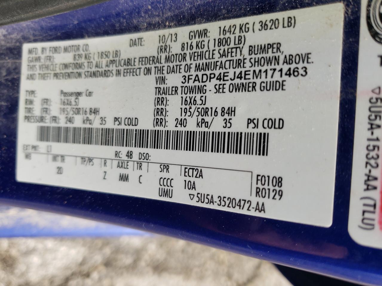 Photo 10 from auction – 2014 FORD FIESTA SE with VIN 3FADP4EJ4EM171463