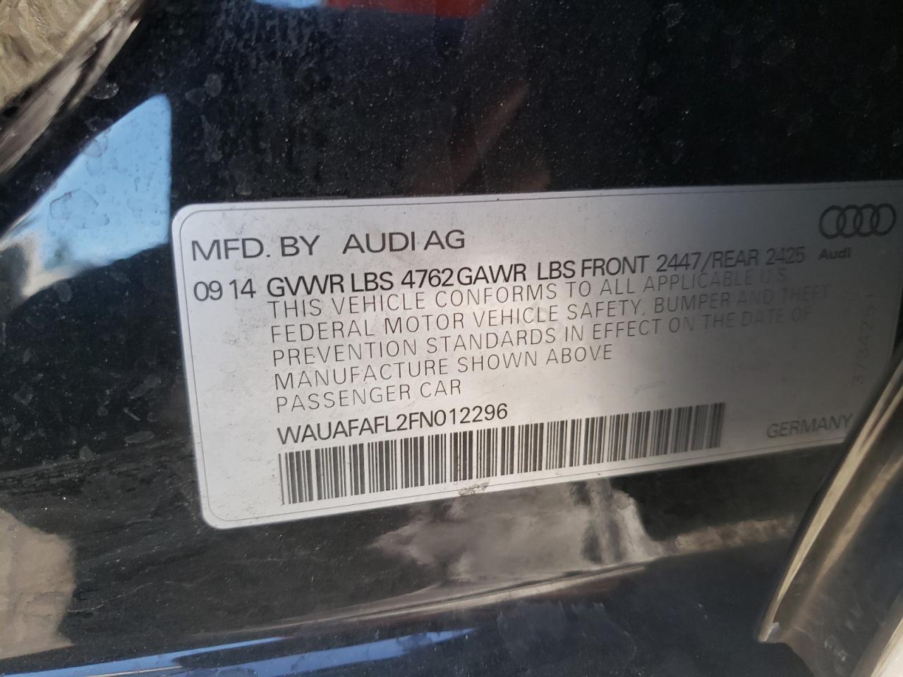 Photo 10 from auction – 2015 AUDI A4 PREMIUM with VIN WAUAFAFL2FN012296