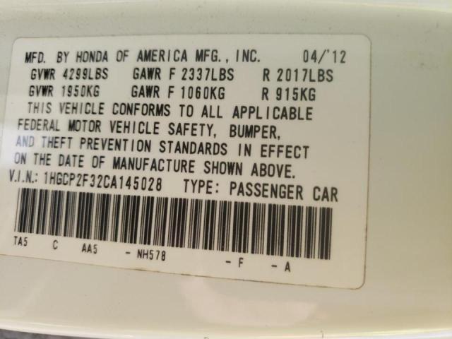 Photo 10 from auction – 2012 HONDA ACCORD LX with VIN 1HGCP2F32CA145028