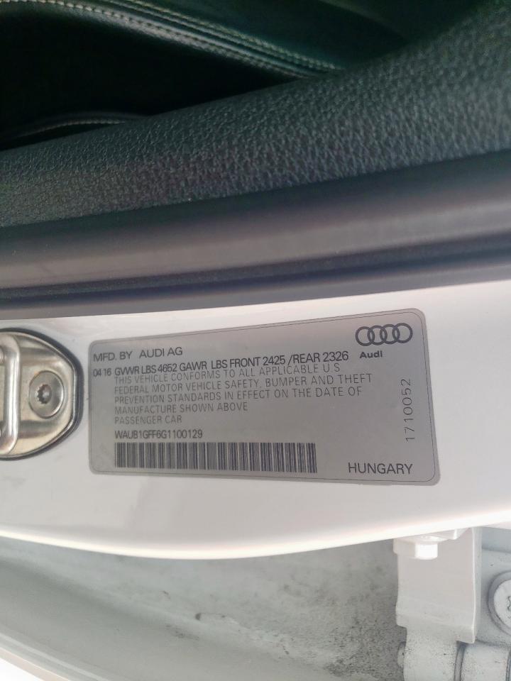 Photo 10 from auction – 2016 AUDI S3 PREMIUM with VIN WAUB1GFF6G1100129