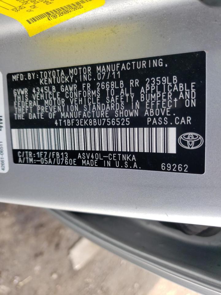 Photo 10 from auction – 2011 TOYOTA CAMRY BASE with VIN 4T1BF3EK8BU756525