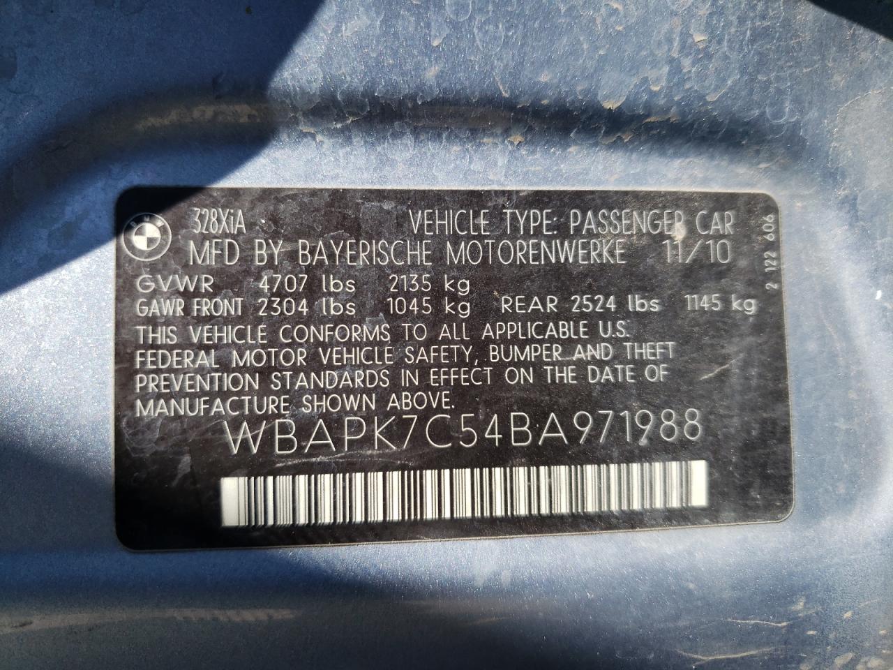 Photo 10 from auction – 2011 BMW 328 XI with VIN WBAPK7C54BA971988