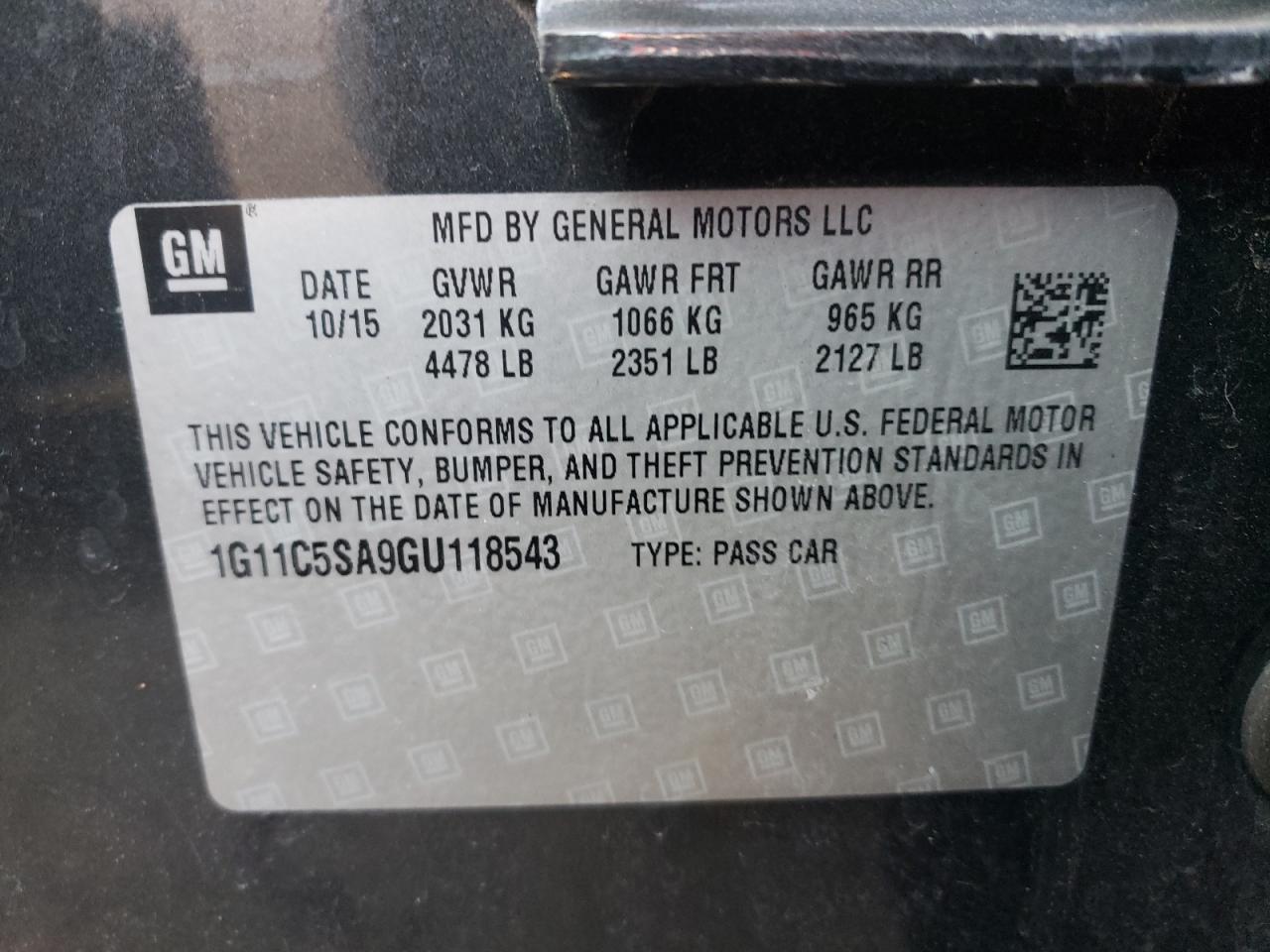 Photo 10 from auction – 2016 CHEVROLET MALIBU LIM with VIN 1G11C5SA9GU118543