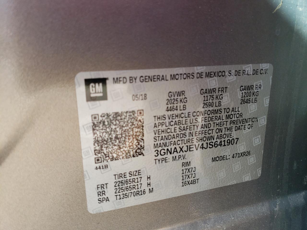 Photo 10 from auction – 2018 CHEVROLET EQUINOX LT with VIN 3GNAXJEV4JS641907