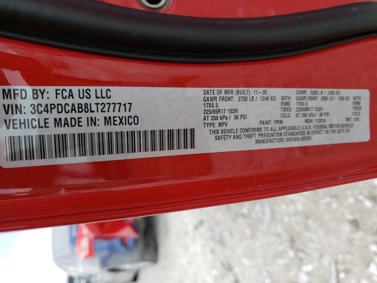 Photo 10 from auction – 2020 DODGE JOURNEY SE with VIN 3C4PDCAB8LT277717