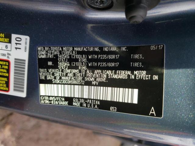 Photo 10 from auction – 2017 TOYOTA SIENNA LE with VIN 5TDKZ3DC0HS860512
