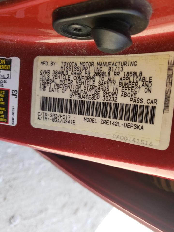 Photo 10 from auction – 2013 TOYOTA COROLLA BA with VIN 5YFBU4EE8DP135232