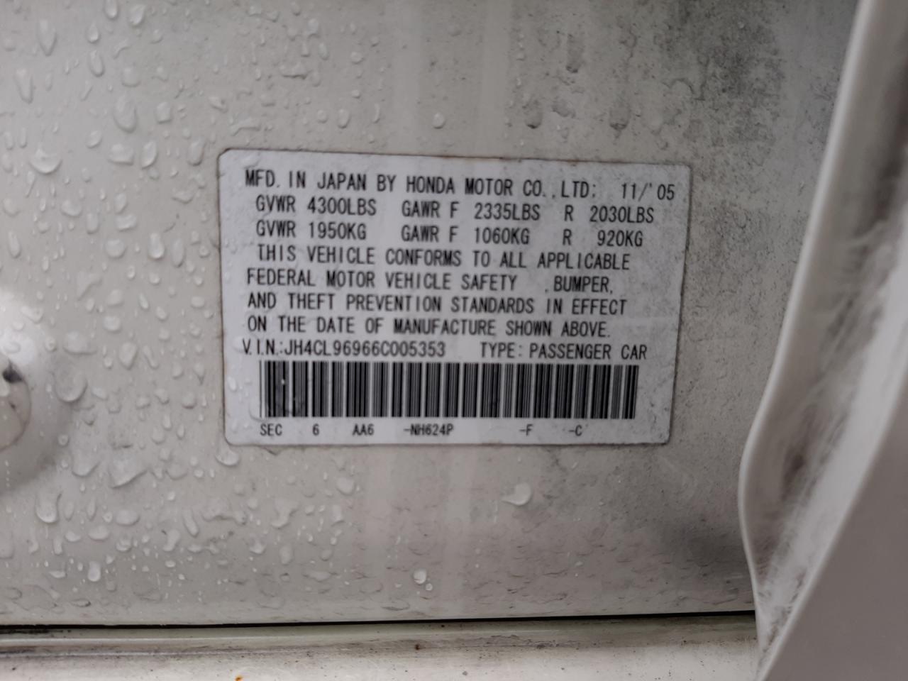Photo 10 from auction – 2006 ACURA TSX with VIN JH4CL96966C005353
