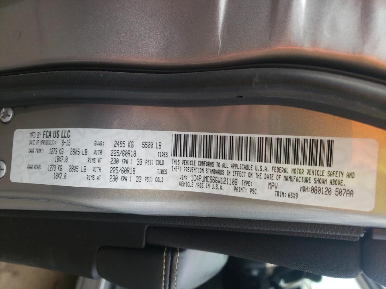Photo 10 from auction – 2016 JEEP CHEROKEE L with VIN 1C4PJMCS6GW121106