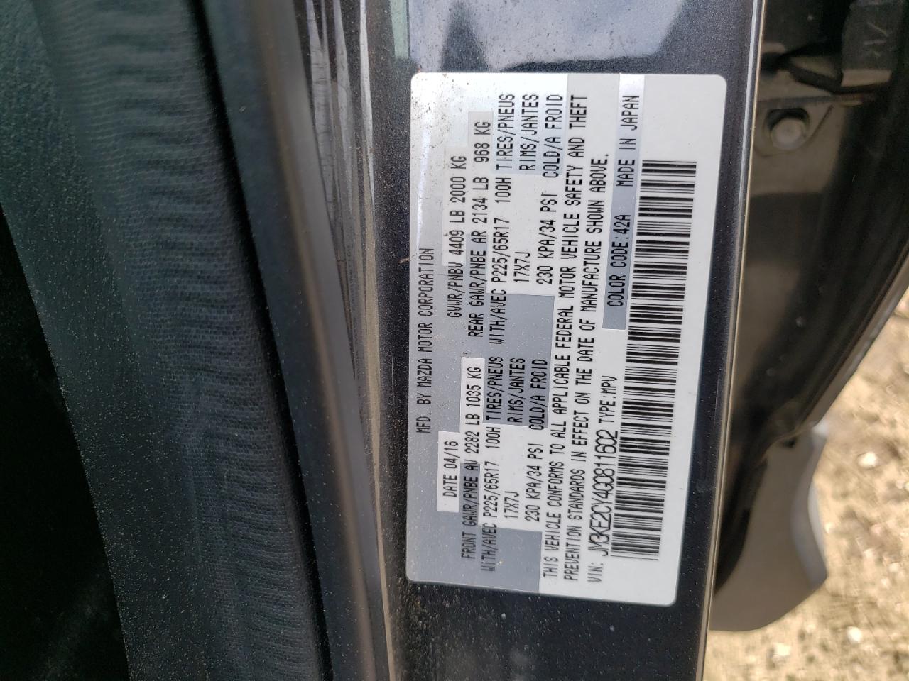 Photo 10 from auction – 2016 MAZDA UK with VIN JM3KE2CY4G0811602