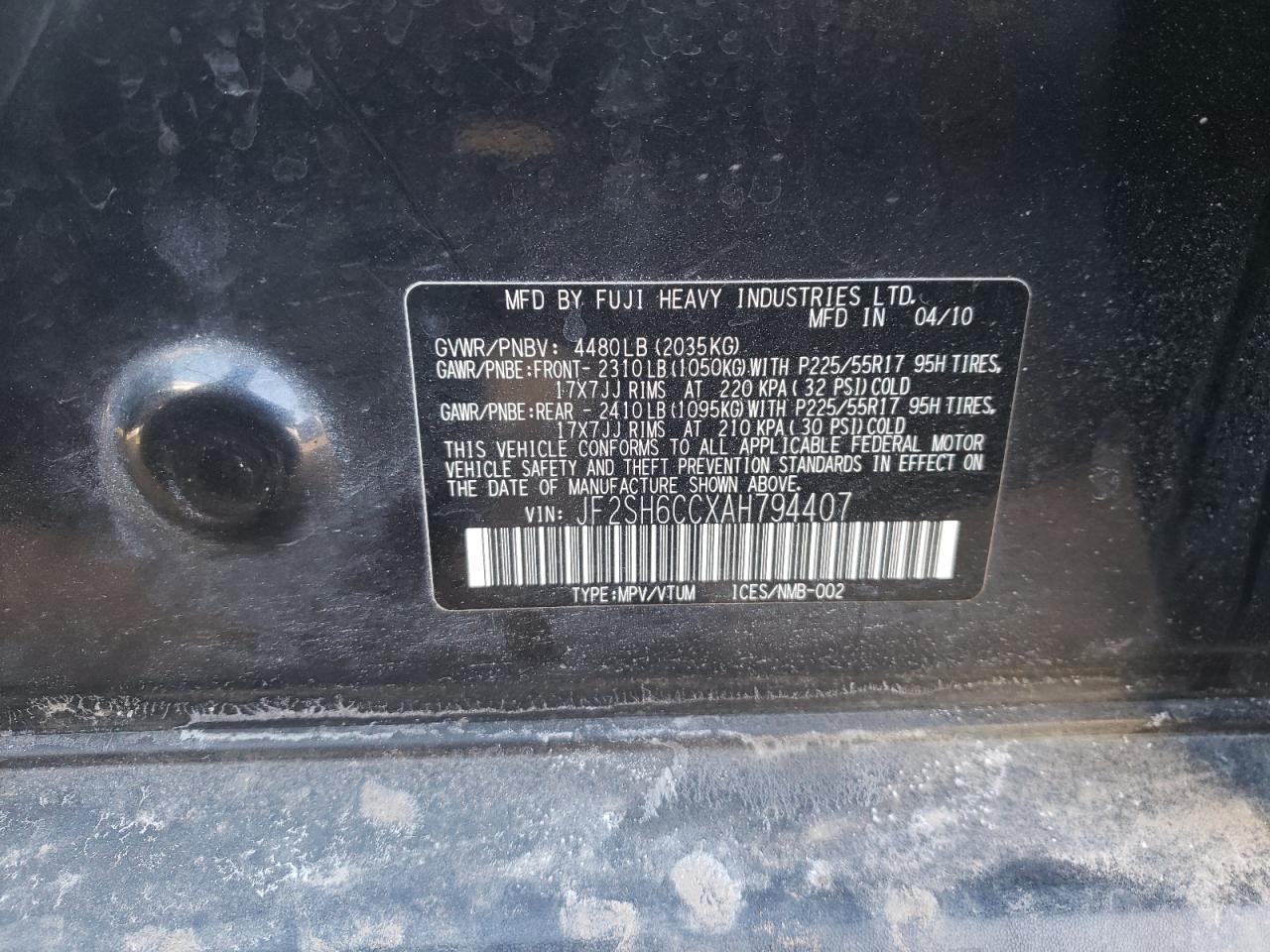 Photo 10 from auction – 2010 SUBARU FORESTER 2 with VIN JF2SH6CCXAH794407