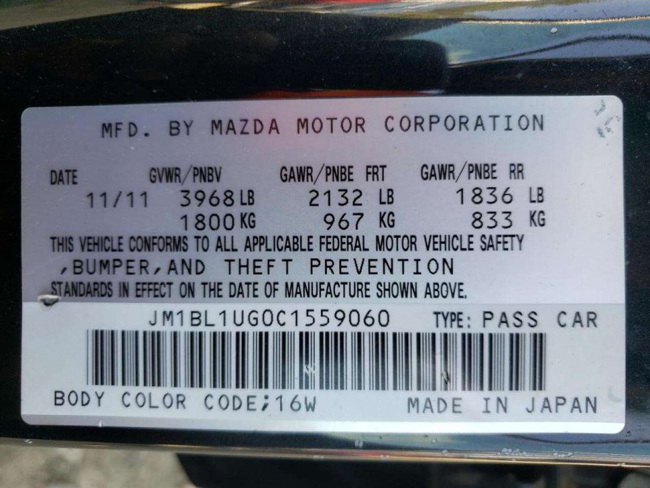 Photo 10 from auction – 2012 MAZDA 3 I with VIN JM1BL1UG0C1559060