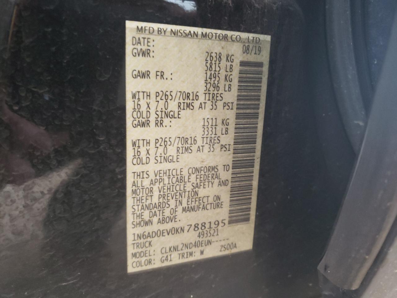 Photo 10 from auction – 2019 NISSAN FRONTIER S with VIN 1N6AD0EV0KN788195