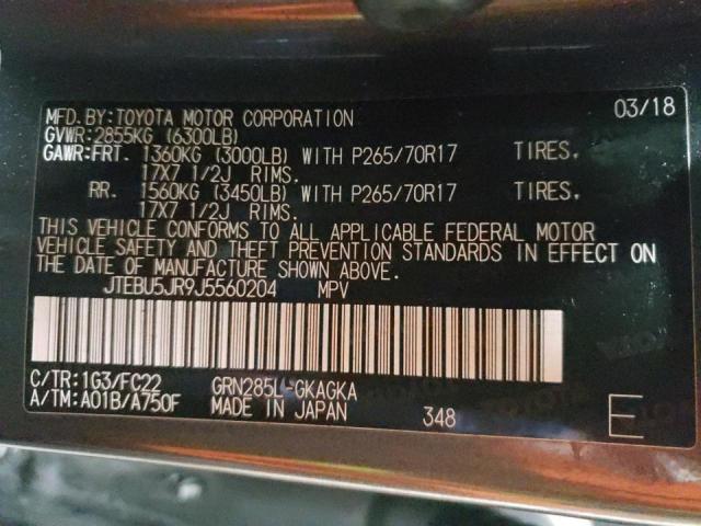 Photo 10 from auction – 2018 TOYOTA 4RUNNER SR with VIN JTEBU5JR9J5560204
