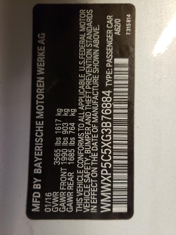 Photo 10 from auction – 2016 MINI COOPER with VIN WMWXP5C5XG3B76884