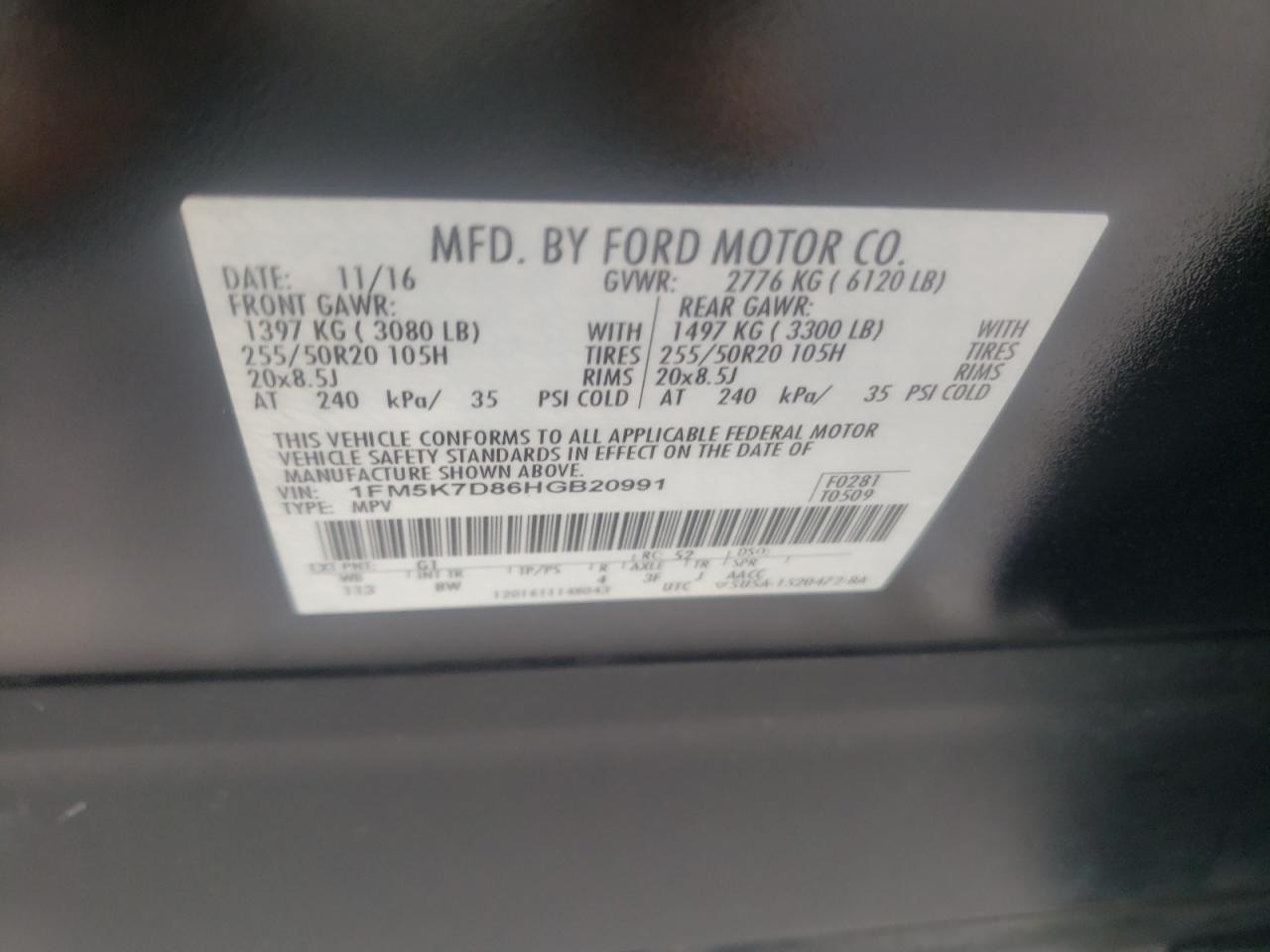 Zdjęcie 10 z aukcji – 2017 FORD EXPLORER X z VIN 1FM5K7D86HGB20991
