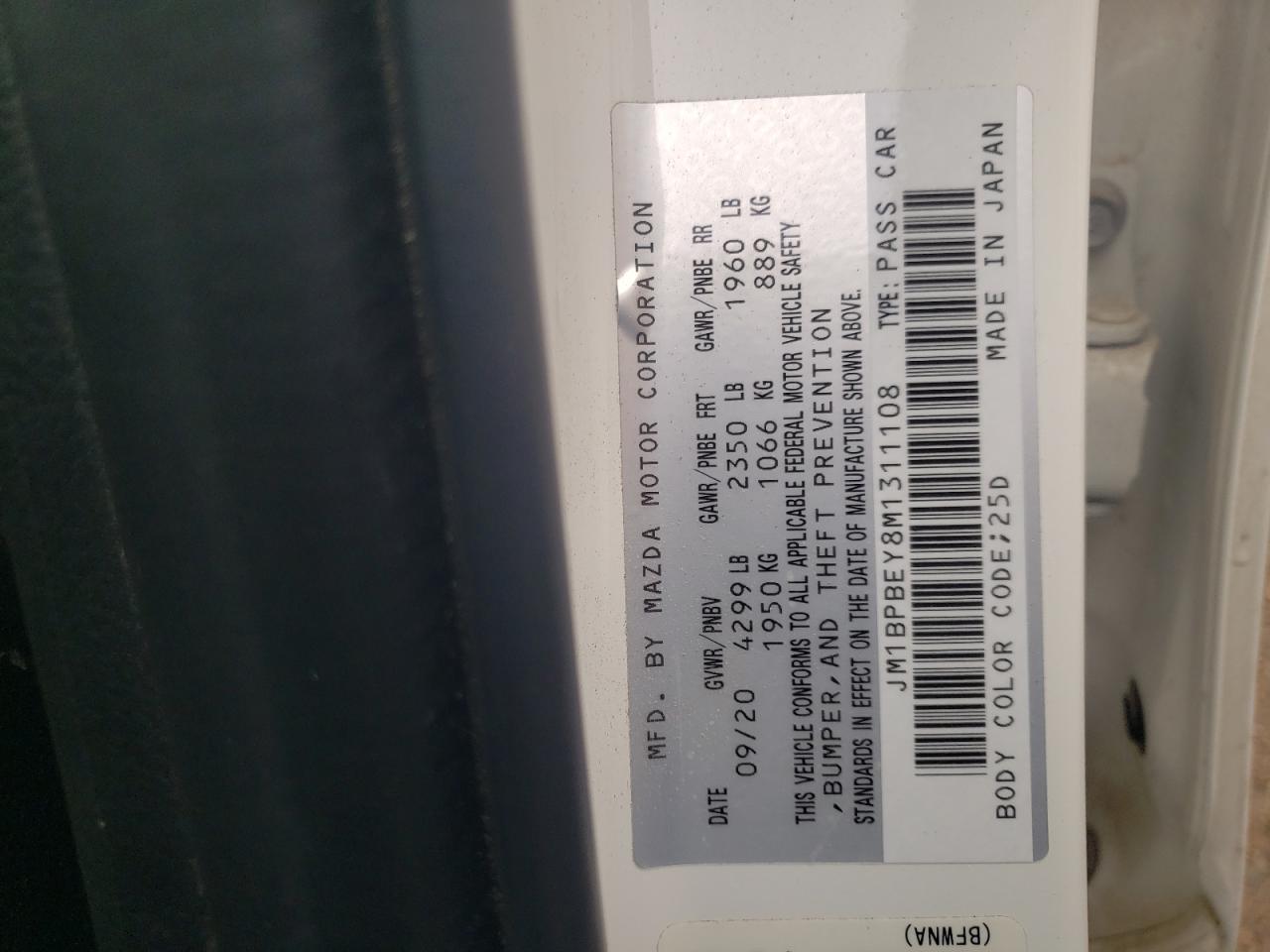 Photo 10 from auction – 2021 MAZDA 3 PREMIUM with VIN JM1BPBEY8M1311108