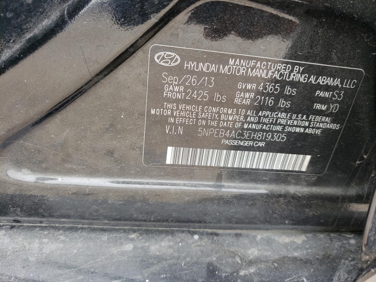 Photo 10 from auction – 2014 HYUNDAI SONATA GLS with VIN 5NPEB4AC3EH819305