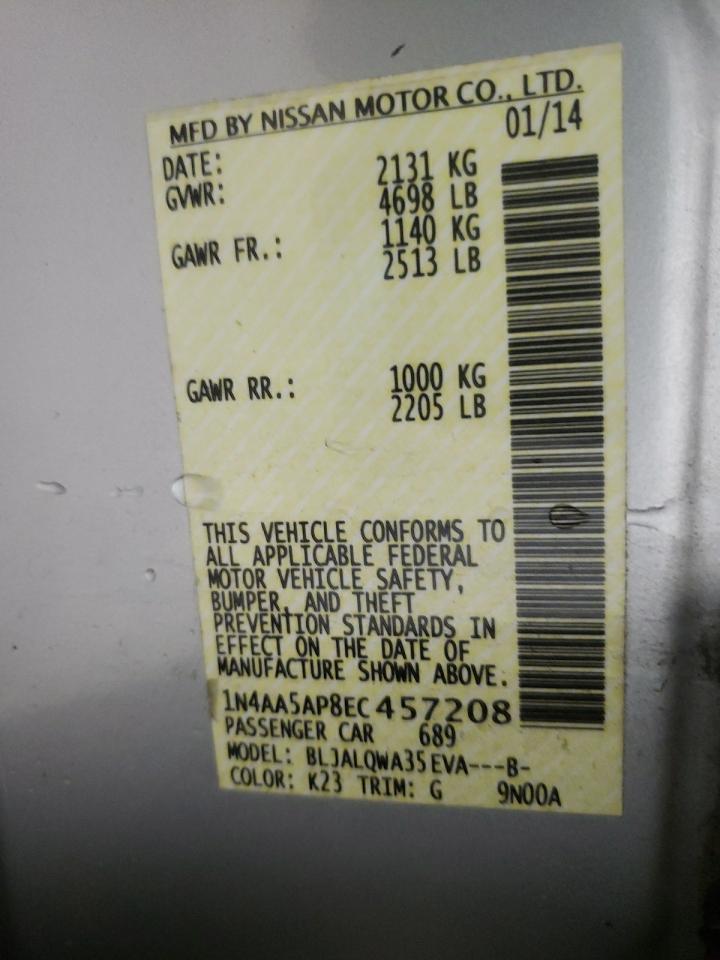 Photo 10 from auction – 2014 NISSAN MAXIMA S with VIN 1N4AA5AP8EC457208