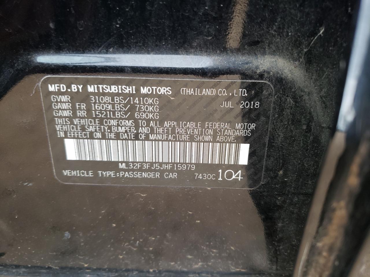 Photo 10 from auction – 2018 MITSUBISHI MIRAGE G4 with VIN ML32F3FJ5JHF15979