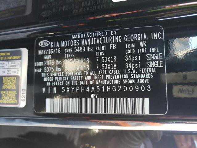 Photo 10 from auction – 2017 KIA SORENTO EX with VIN 5XYPH4A51HG200903