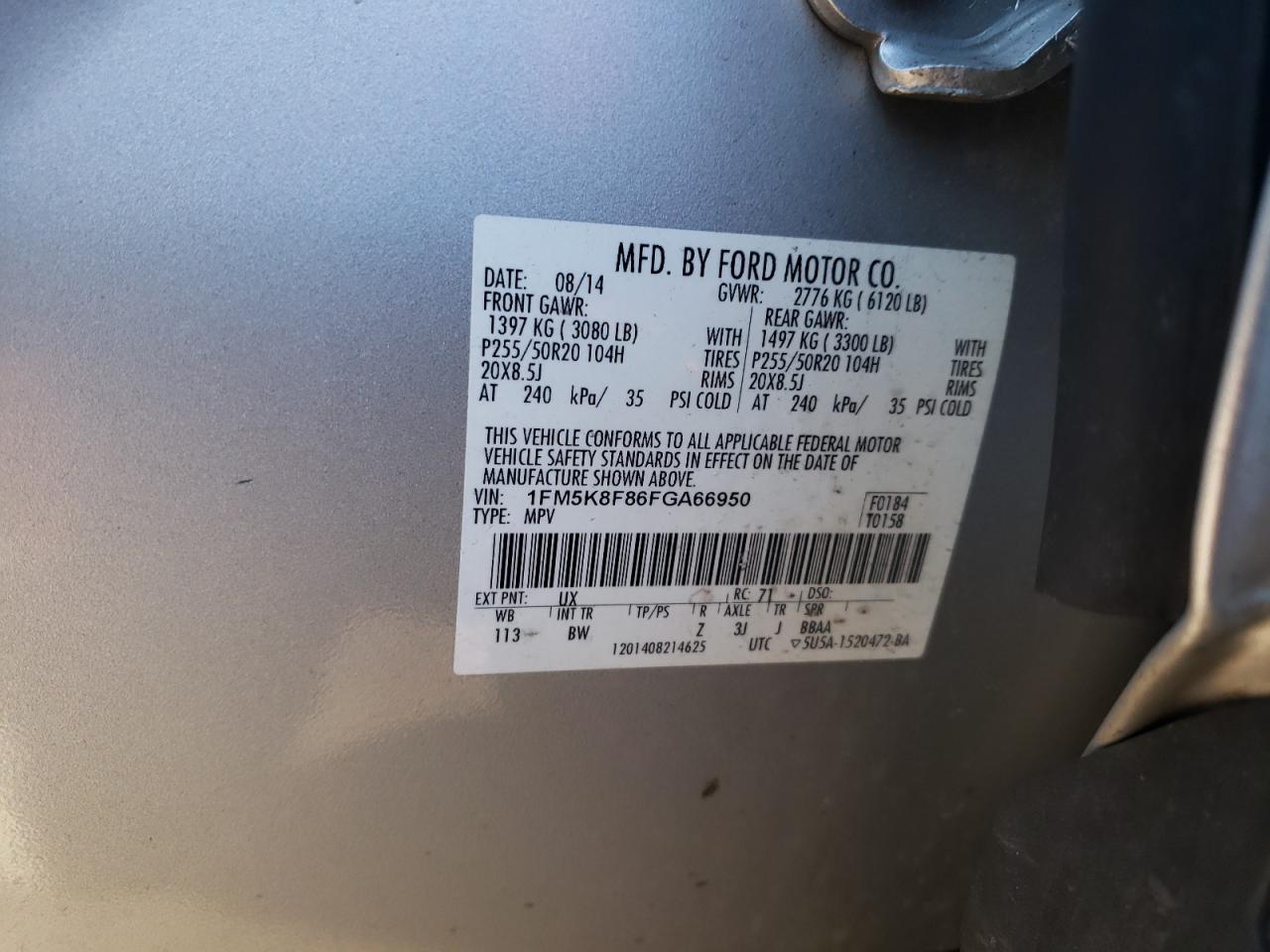 Photo 10 from auction – 2015 FORD EXPLORER L with VIN 1FM5K8F86FGA66950