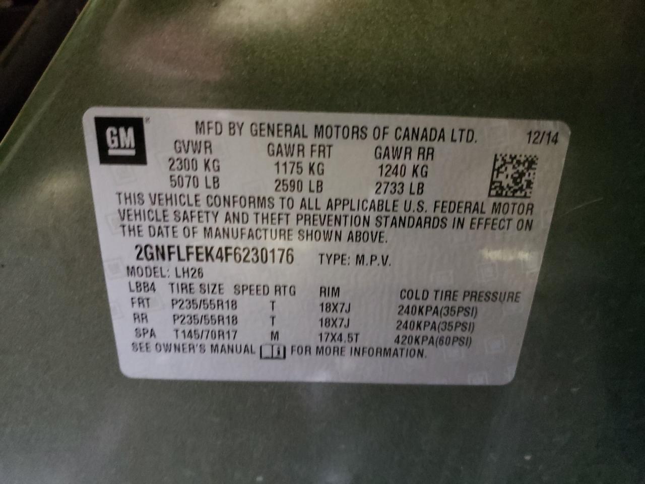 Foto 10 de la subasta – 2015 CHEVROLET EQUINOX LT con VIN 2GNFLFEK4F6230176