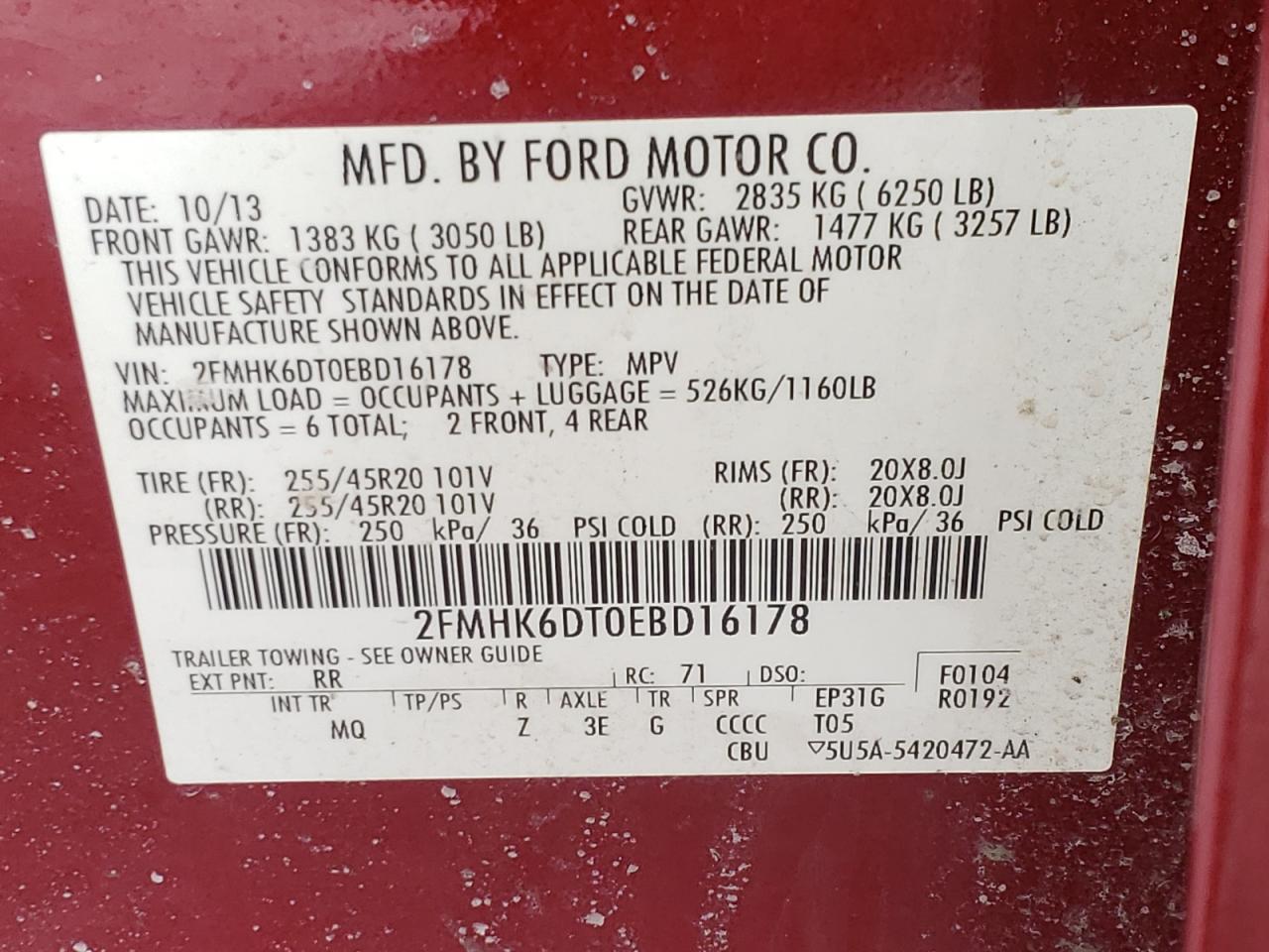 Photo 10 from auction – 2014 FORD FLEX LIMIT with VIN 2FMHK6DT0EBD16178