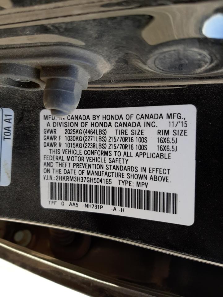 Photo 10 from auction – 2016 HONDA CR-V LX with VIN 2HKRM3H37GH504165