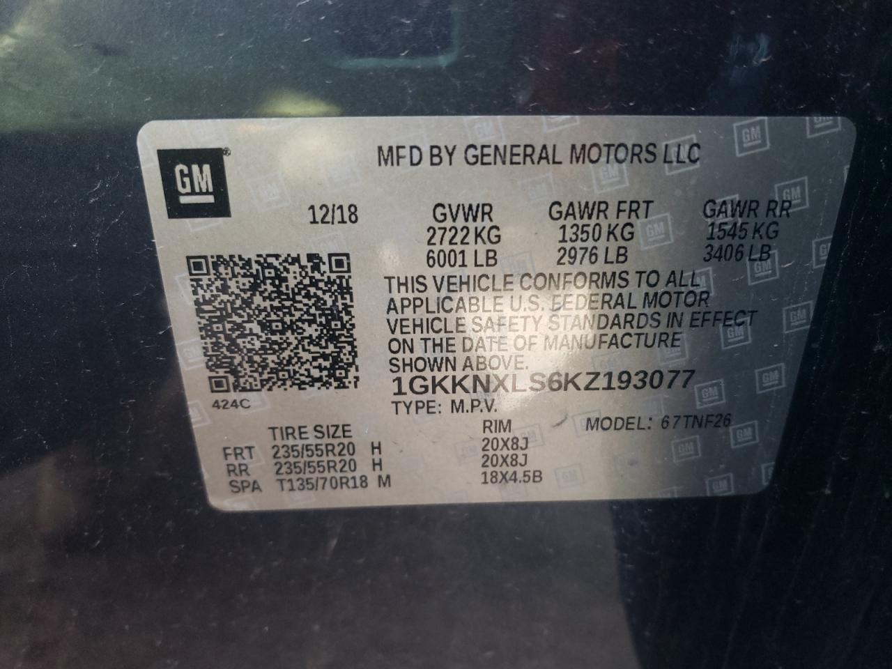 Photo 10 from auction – 2019 GMC ACADIA DEN with VIN 1GKKNXLS6KZ193077