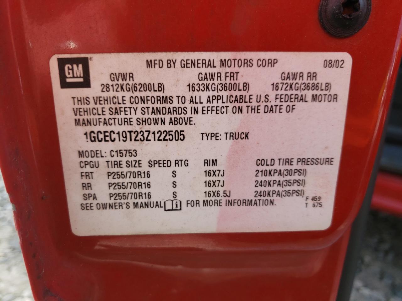Photo 10 from auction – 2003 CHEVROLET SILVERADO with VIN 1GCEC19T23Z122505