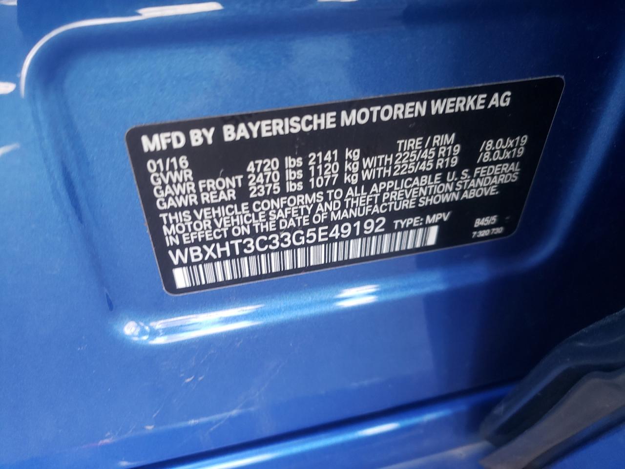 Photo 10 from auction – 2016 BMW X1 XDRIVE2 with VIN WBXHT3C33G5E49192
