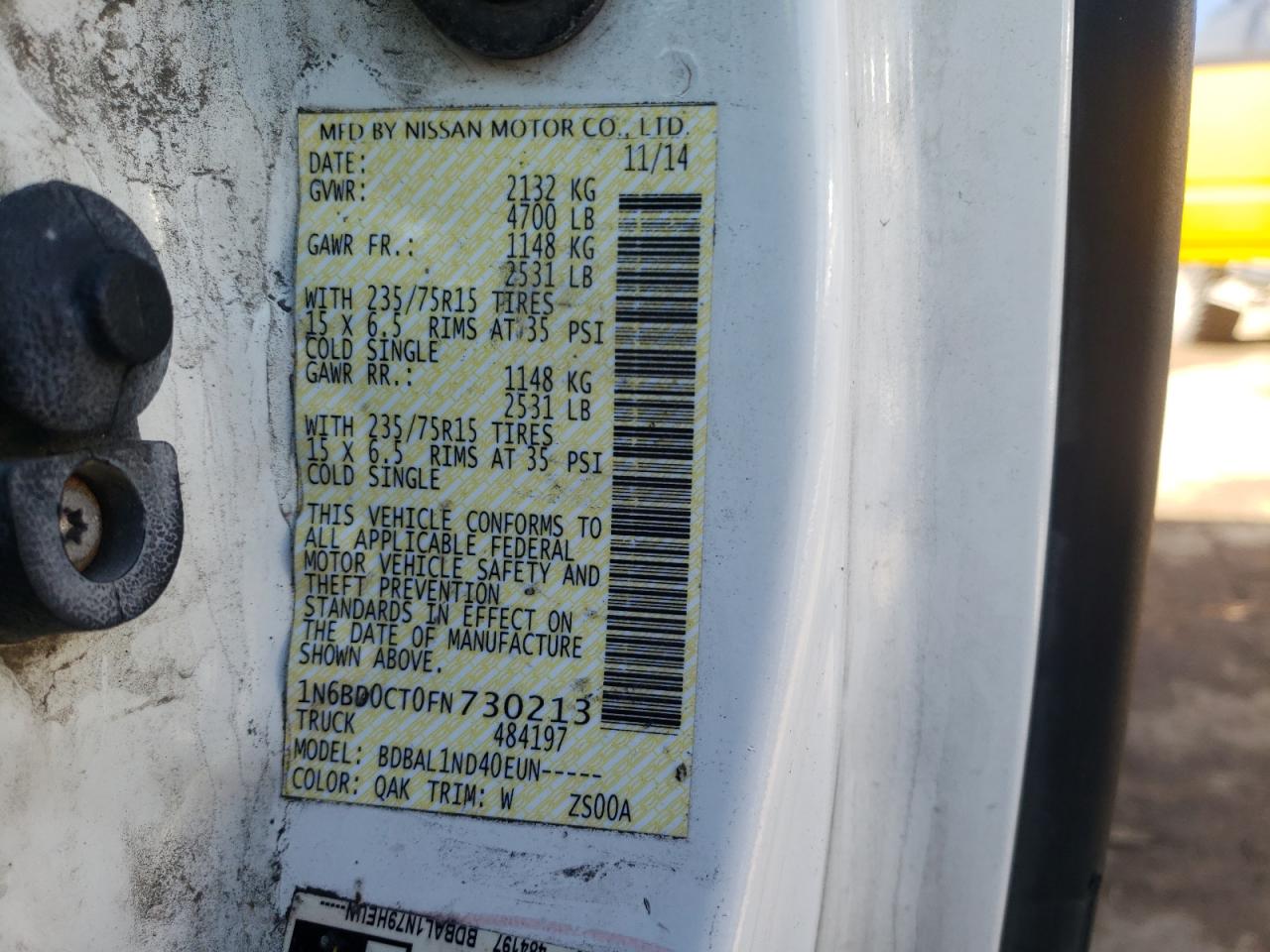 Photo 10 from auction – 2015 NISSAN FRONTIER S with VIN 1N6BD0CT0FN730213