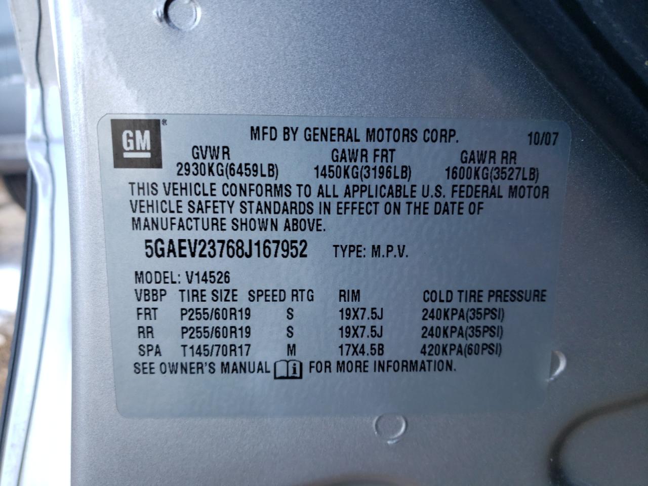 Photo 10 from auction – 2008 BUICK ENCLAVE CX with VIN 5GAEV23768J167952