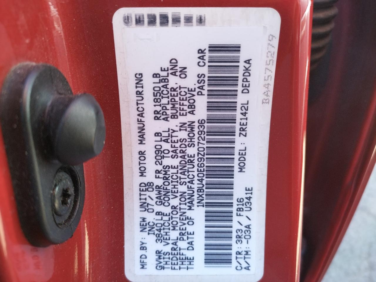 Photo 10 from auction – 2009 TOYOTA COROLLA BA with VIN 1NXBU40E69Z072936
