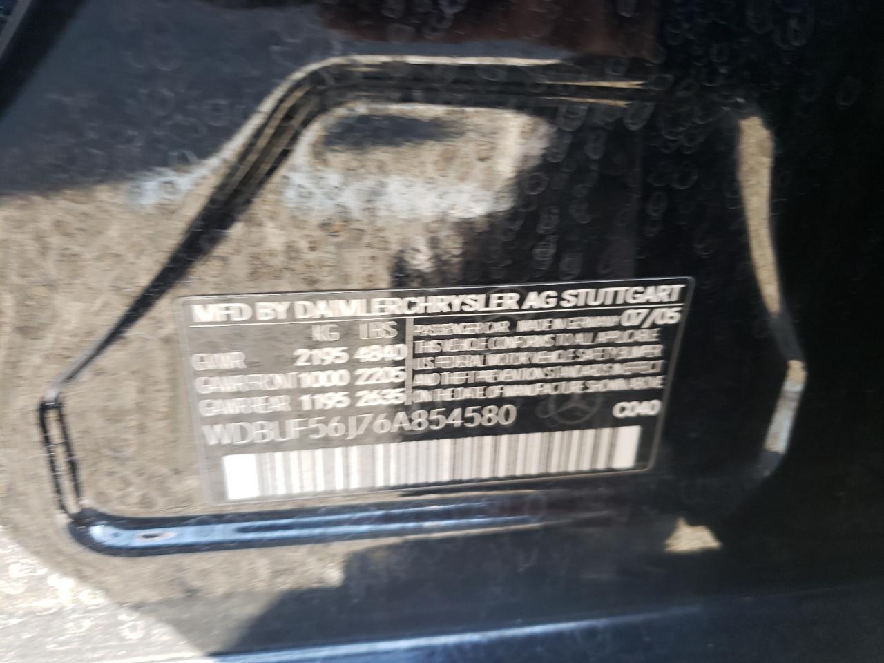 Photo 10 from auction – 2006 MERCEDES-BENZ E 350 with VIN WDBUF56J76A854580