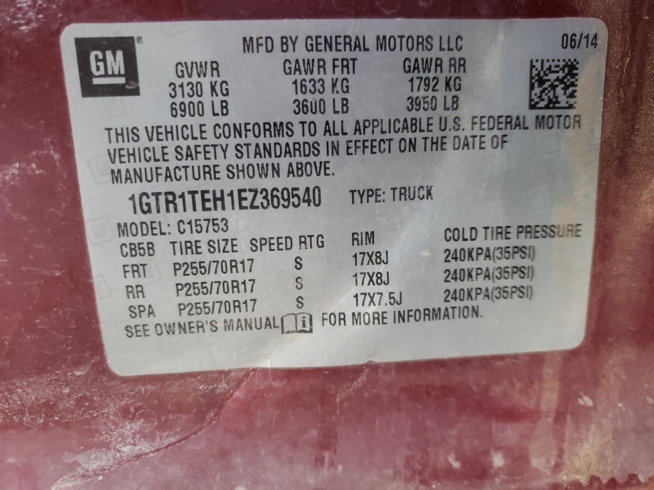 Photo 10 from auction – 2014 GMC SIERRA C15 with VIN 1GTR1TEH1EZ369540