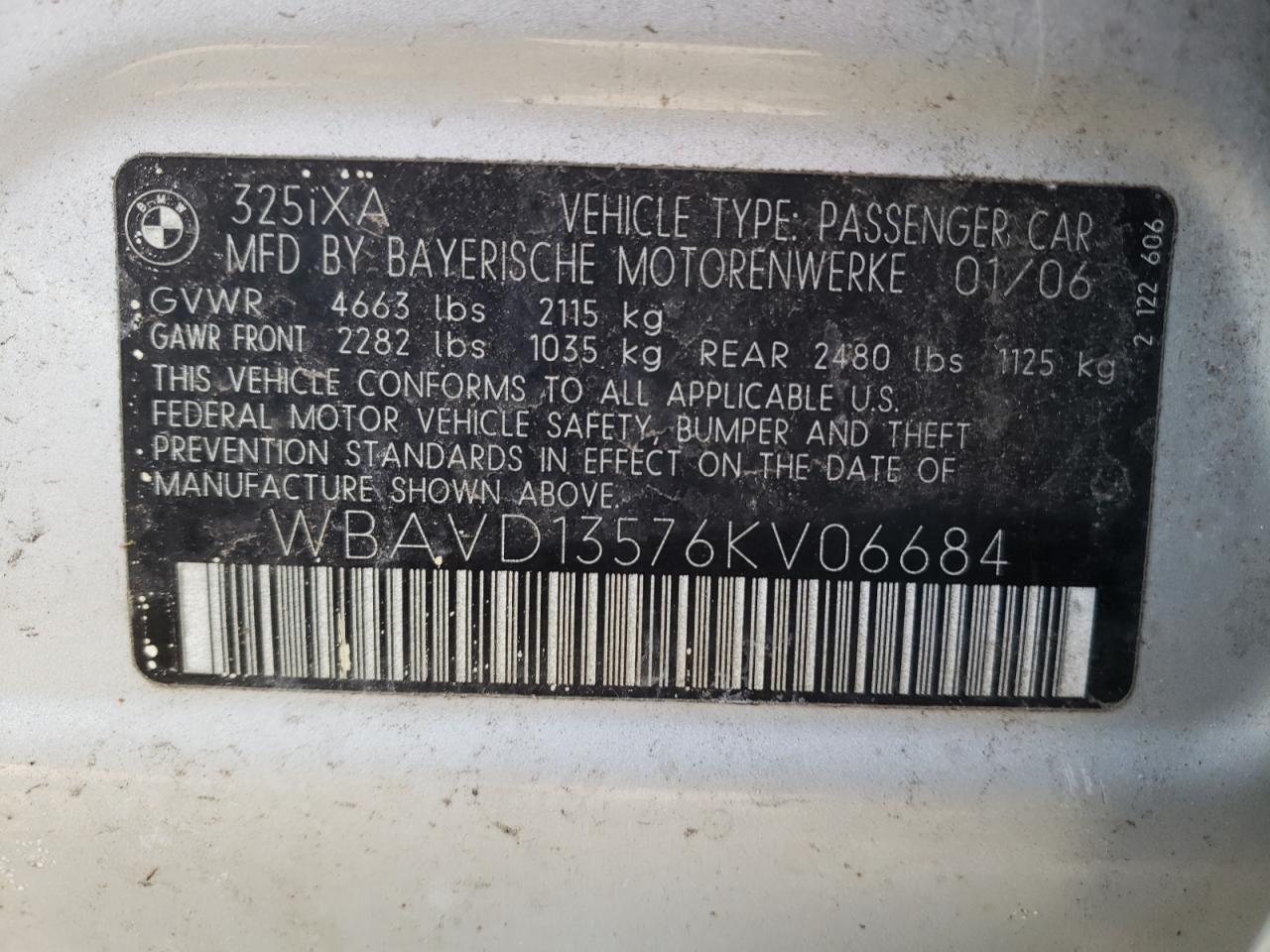Photo 10 from auction – 2006 BMW 325 XI with VIN WBAVD13576KV06684