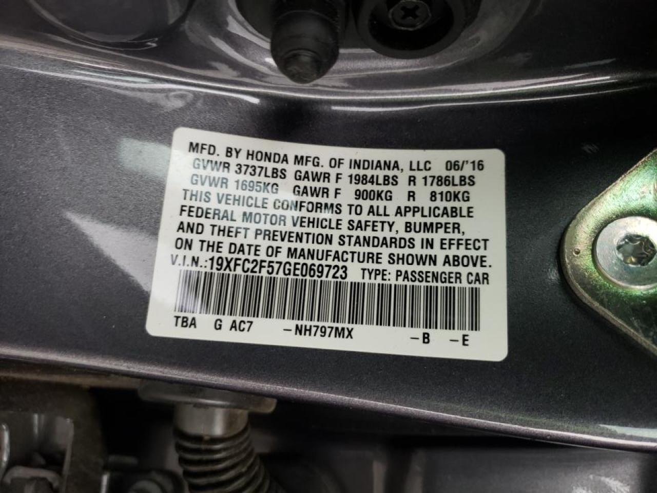 Photo 10 from auction – 2016 HONDA CIVIC LX with VIN 19XFC2F57GE069723