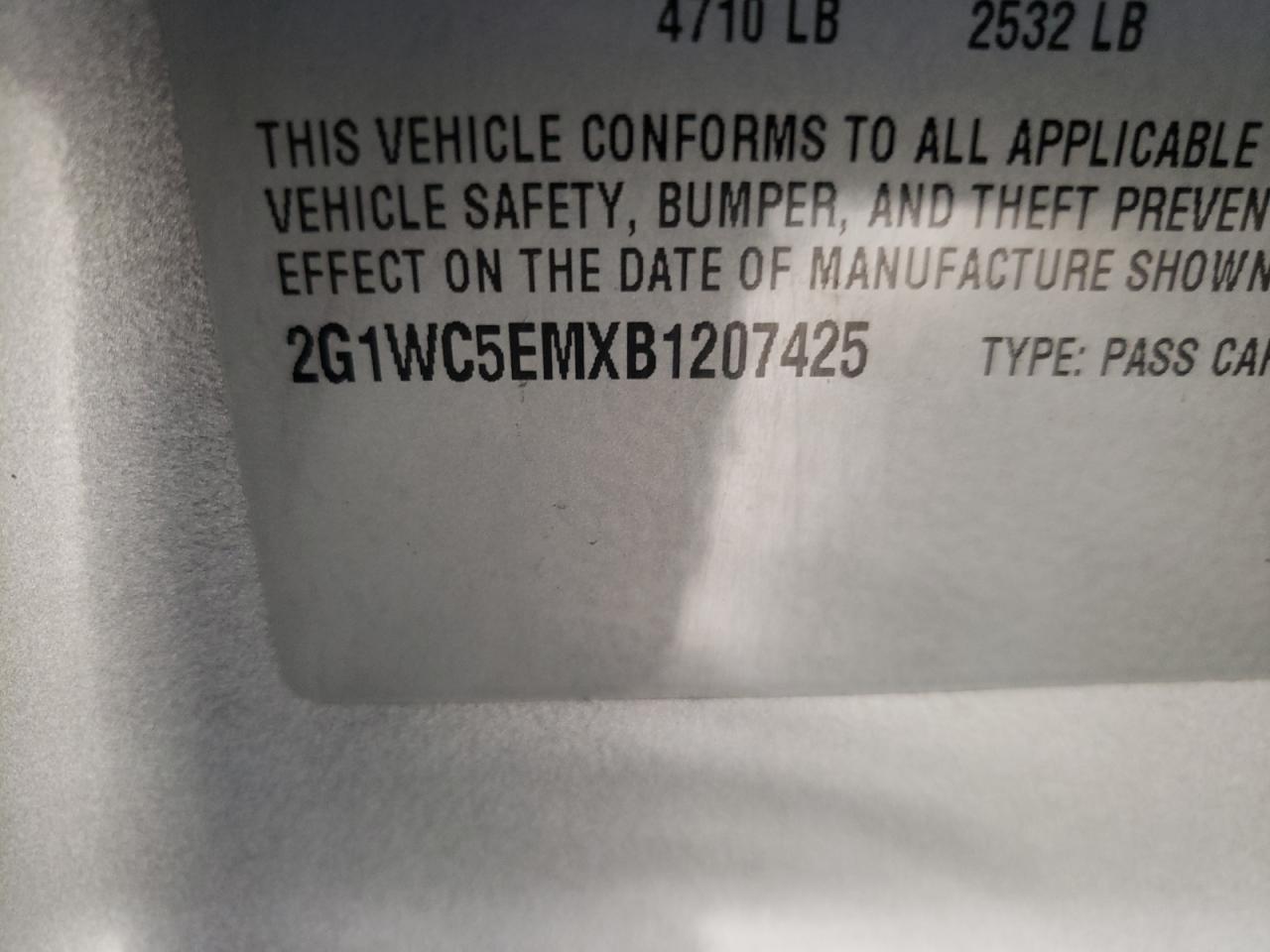 Photo 10 from auction – 2011 CHEVROLET IMPALA LTZ with VIN 2G1WC5EMXB1207425