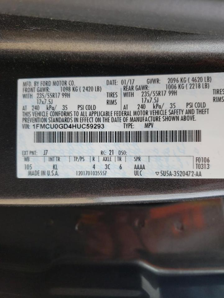 Photo 10 from auction – 2017 FORD ESCAPE SE with VIN 1FMCU0GD4HUC59293