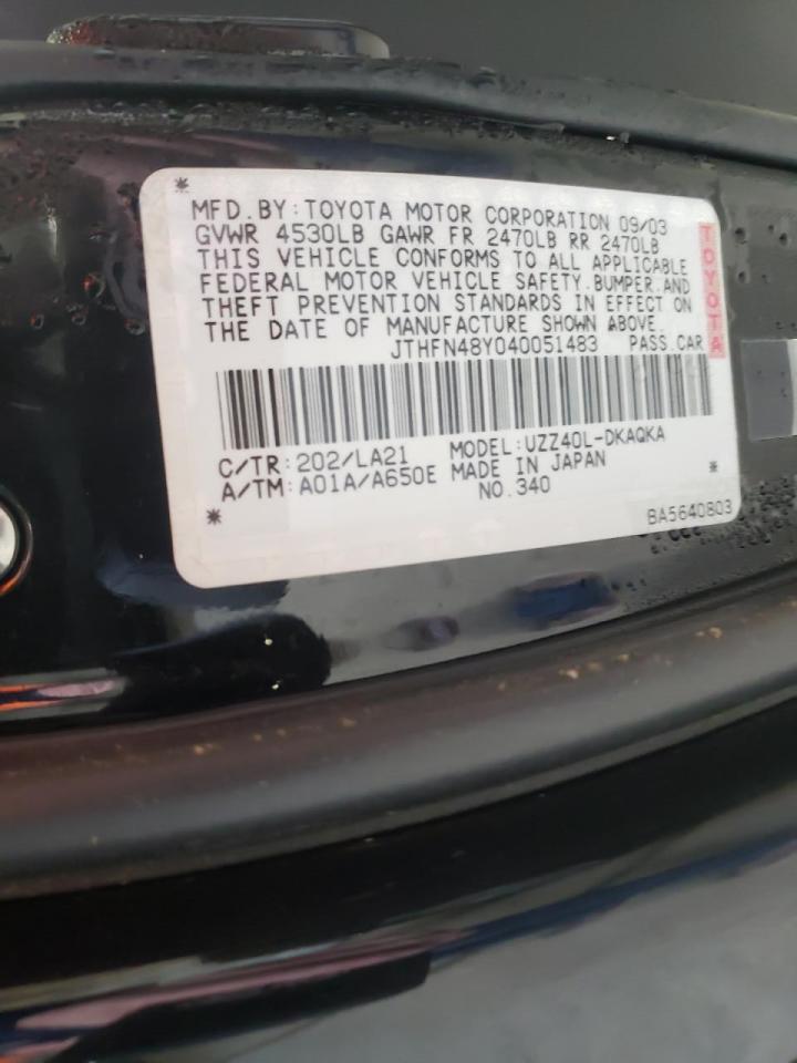 Photo 10 from auction – 2004 LEXUS SC 430 with VIN JTHFN48Y040051483