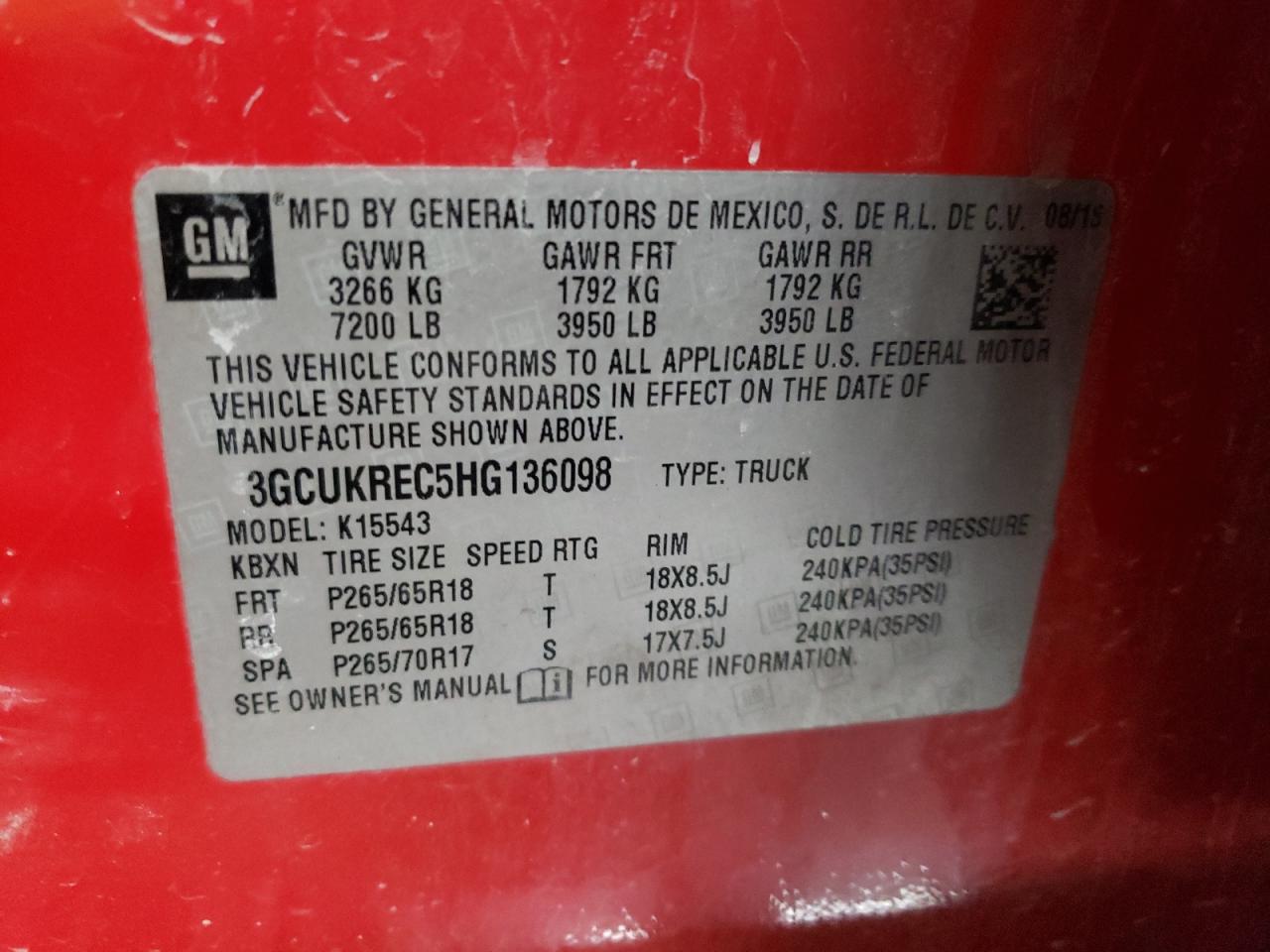 Photo 10 from auction – 2017 CHEVROLET SILVERADO with VIN 3GCUKREC5HG136098