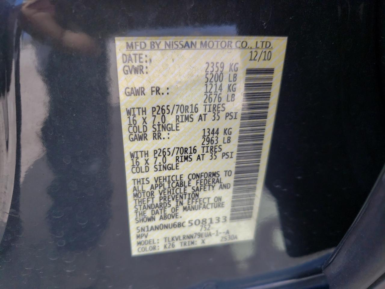 Photo 10 from auction – 2011 NISSAN XTERRA OFF with VIN 5N1AN0NU6BC508133