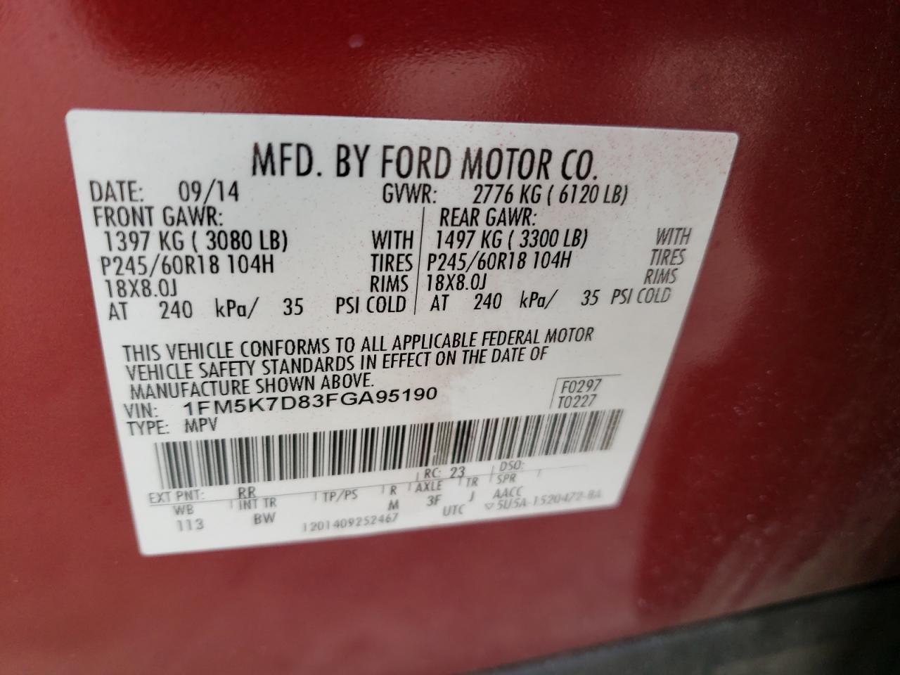 Photo 10 from auction – 2015 FORD EXPLORER X with VIN 1FM5K7D83FGA95190