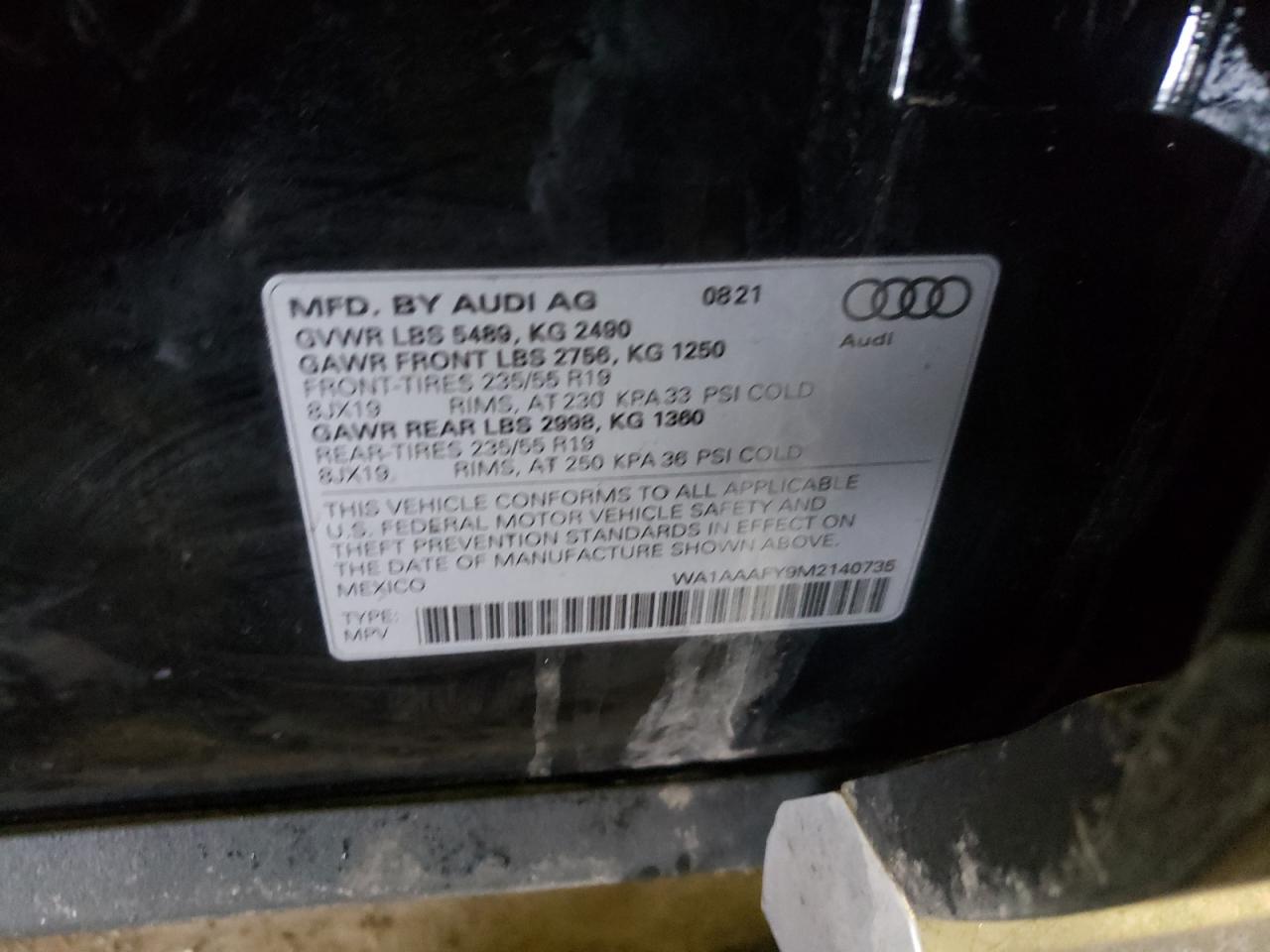 Photo 10 from auction – 2021 AUDI Q5 PREMIUM with VIN WA1AAAFY9M2140735