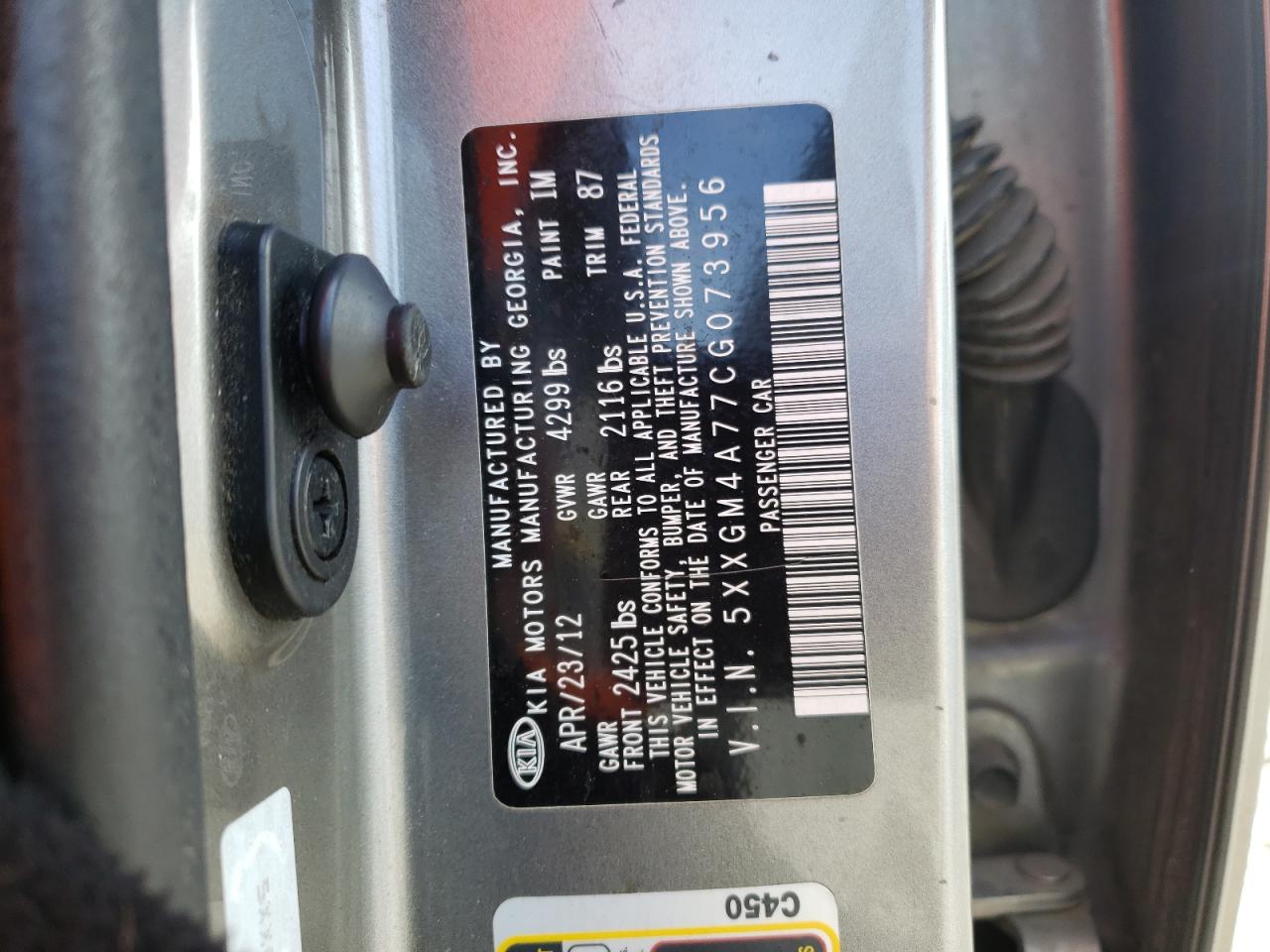 Photo 10 from auction – 2012 KIA OPTIMA LX with VIN 5XXGM4A77CG073956